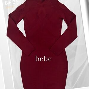 Bebe Long Sleeve Burgundy Dress